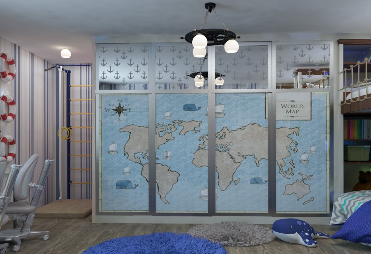 /Цветной шкаф-купе в детскую №131 встроенный на заказ